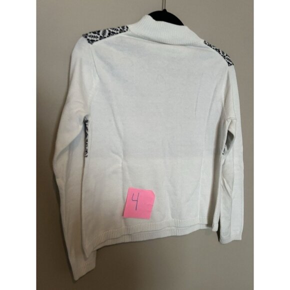 Talbots Women Petite M Sweater Black White Snowflake Turtleneck Cotton Fair Isle - Picture 6 of 6
